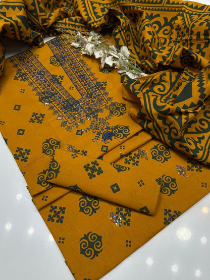 Premium lawn,cotton printed 3-pcs V-Gala Embroidery