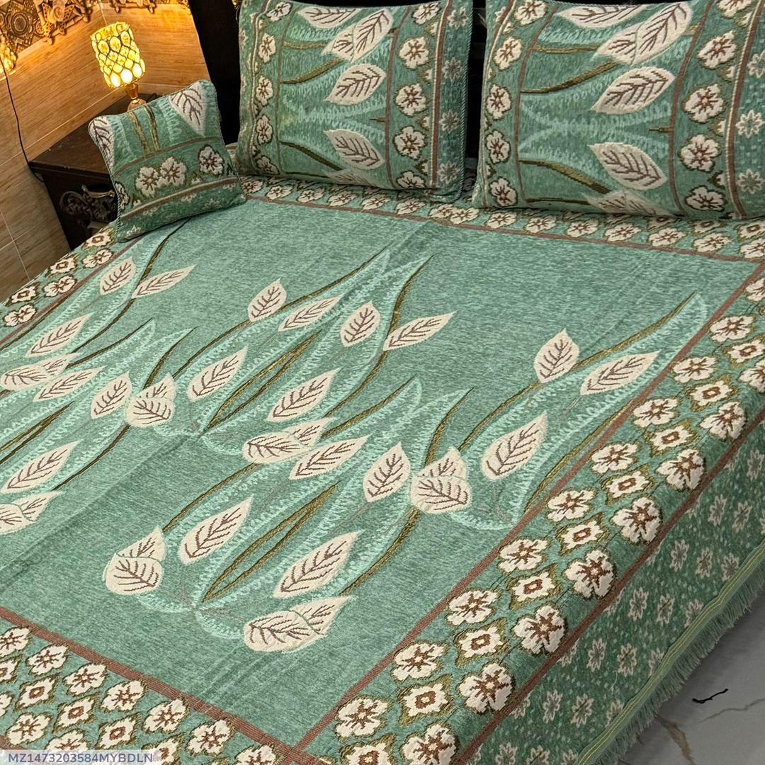 Velvet Jacquards embroidered soft  double bed sheet 4pcs