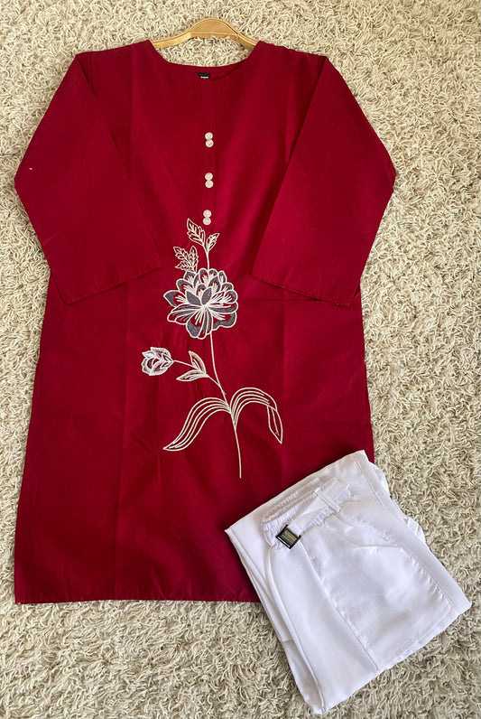 Winter Cotton 2 piece Embroidered Top with cargo trouser*✨