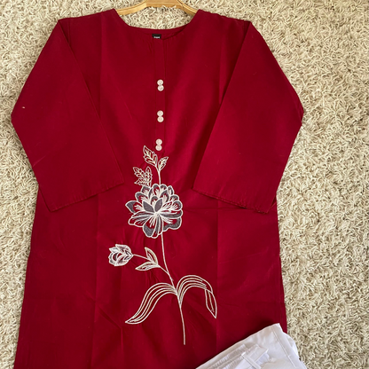 Cotton 2 piece Embroidered Top with cargo trouser*✨