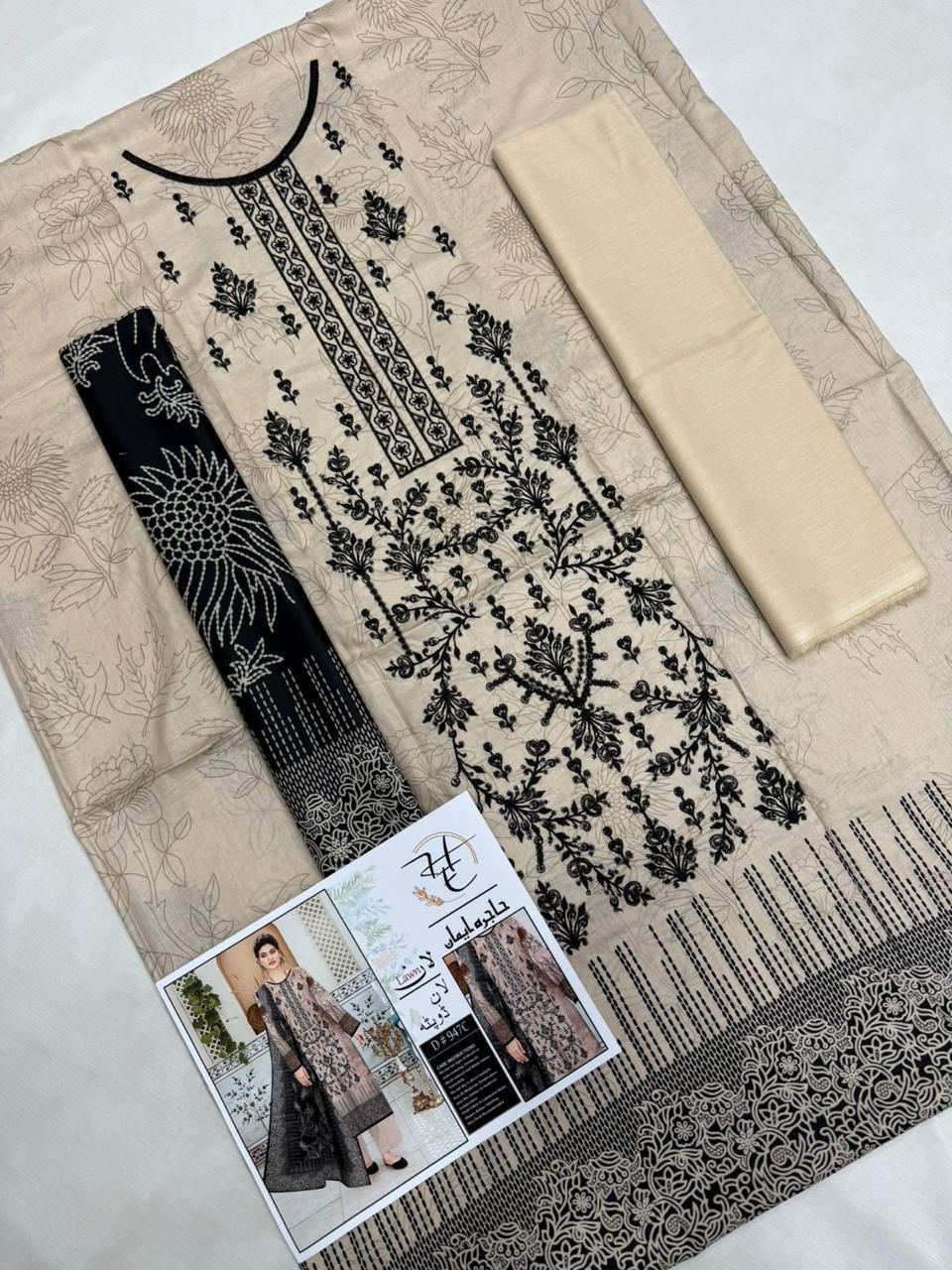 Hajra Eman, (حاجرہ ایمان) Lawn 90/70, Pannel sequence Embroidered 40 design and color