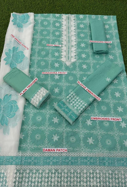 BANADORA LAWN 100-100*
3pc embroidered**Neck,Daman patch embroidered*