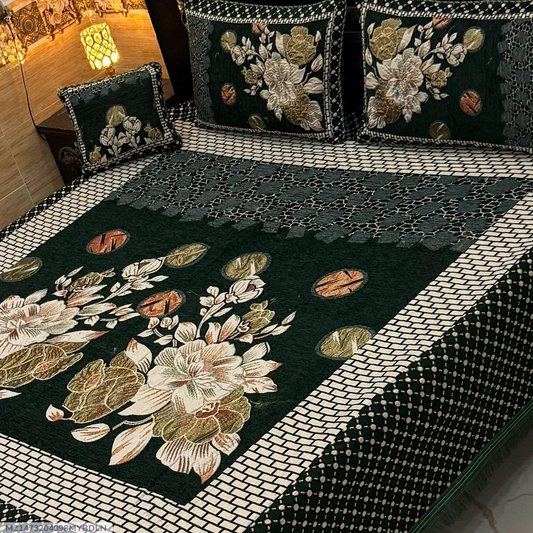 Velvet Jacquards embroidered soft  double bed sheet 4pcs