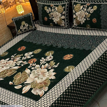 Velvet Jacquards embroidered soft  double bed sheet 4pcs