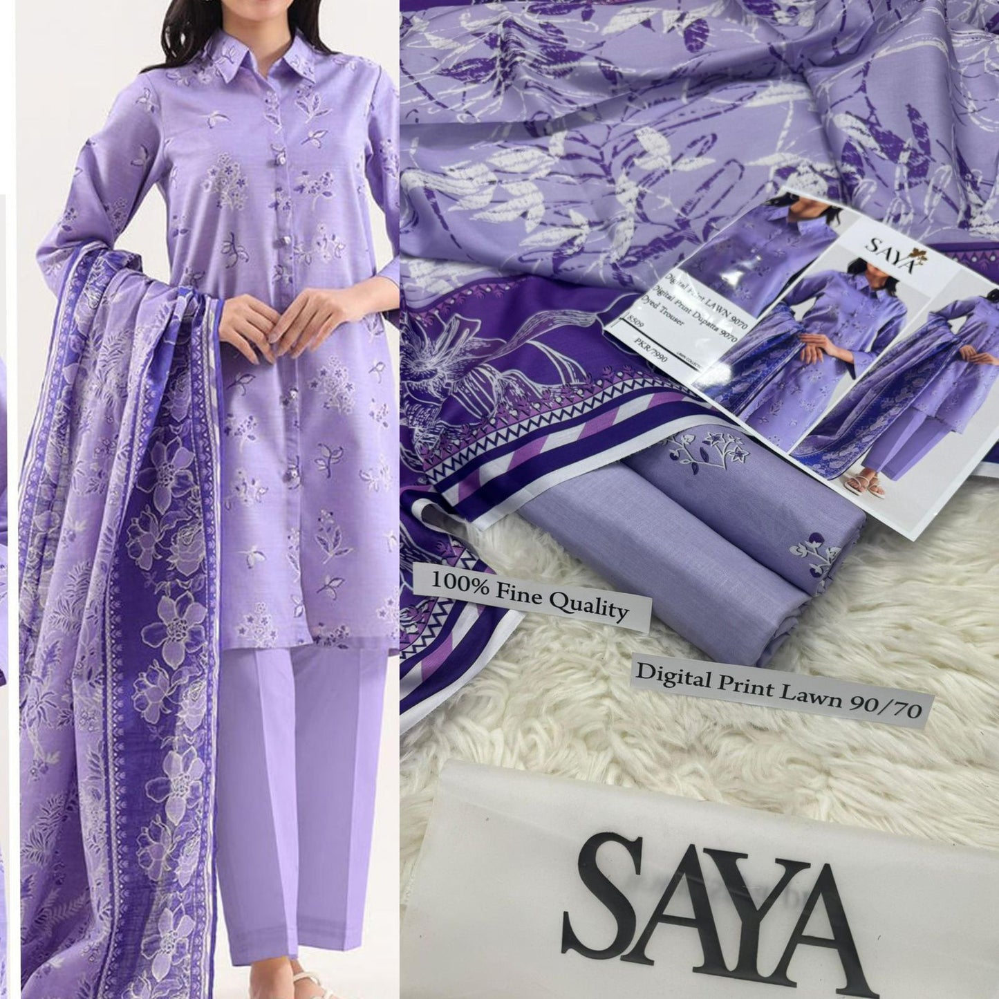 Saya, Premium Lawn, 3Pc. 12 colours