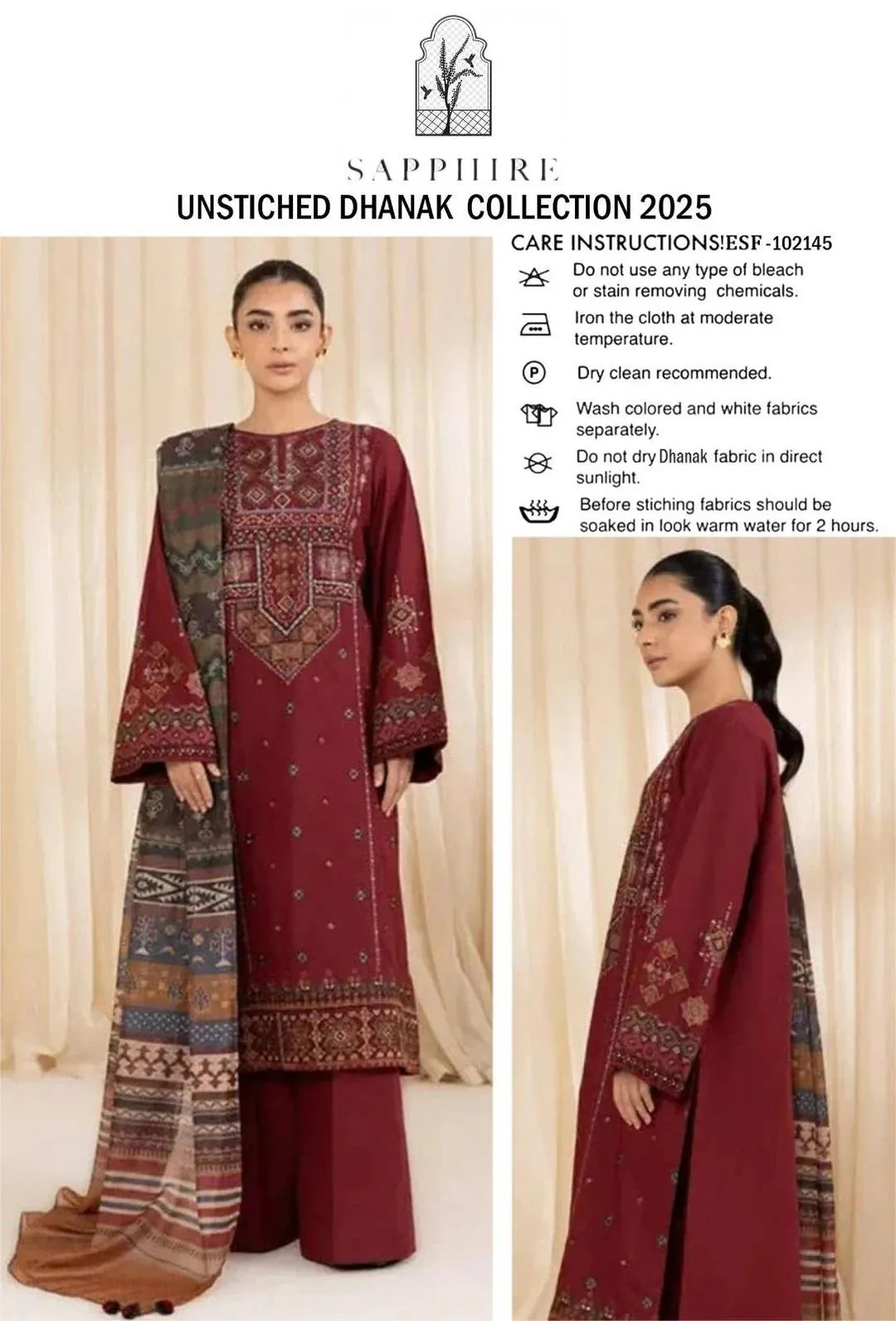 Women unstitched embroidered dress 3pcs