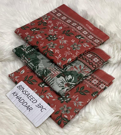 Ladies winter collection printed Karandi (Dupatta, shirt, trouser, 3Pcs)