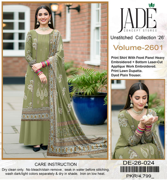 SUMMER COLLECTIONS Best Quality Pure Airjet lawn 90/70* Front Panel full Embroidered.