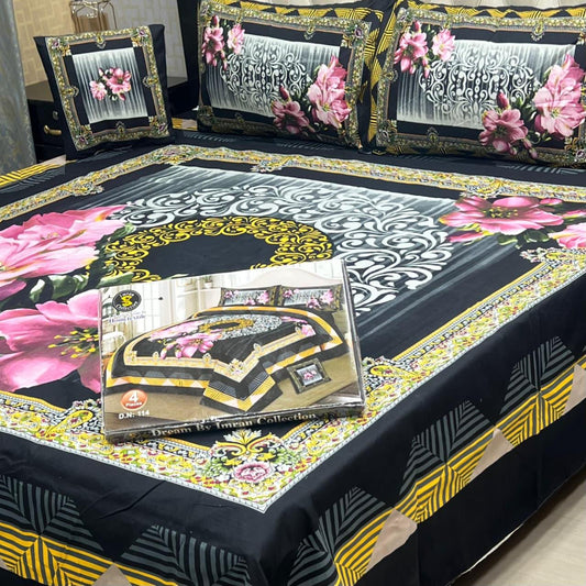 3 D PANAL BEDSHEET CRYSTAL COTTON 4 PCS