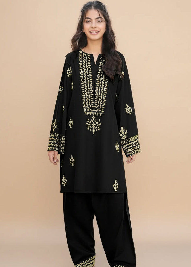 Black shamoz embroidered kurta shalwar 6-12 years