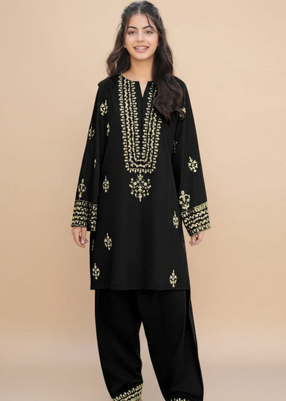 Black shamoz embroidered kurta shalwar 6-12 years