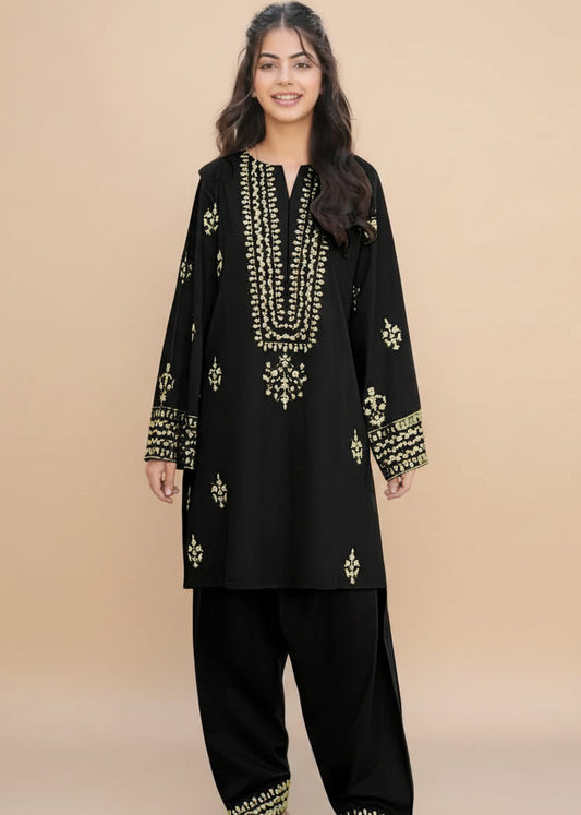 Black shamoz embroidered kurta shalwar 6-12 years