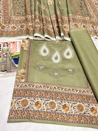 SUMMER COLLECTIONS Best Quality Pure Airjet lawn 90/70* Front Panel full Embroidered.