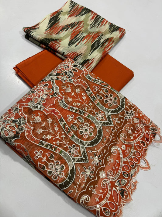 RIWAYAT, 3 PC PRINT LAWN EMBROIDERED CHIKENCARI 7 color's