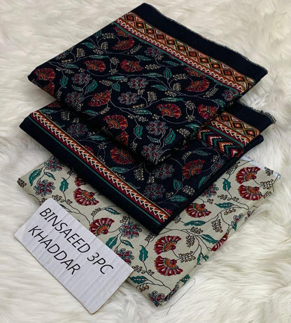 Ladies winter collection printed Karandi (Dupatta, shirt, trouser, 3Pcs)