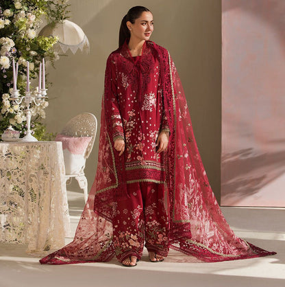 Sobia Nazir offers a premium lawn shirt featuring an intricately embroidered neck and a heavily embroidered front.