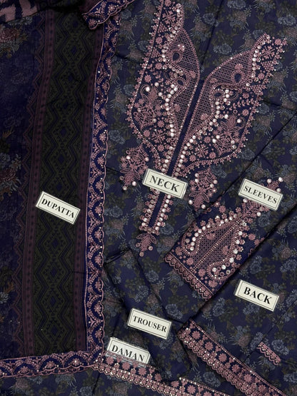 Moghani-printed lawn Suit with Chiffon embroidered Dupatta