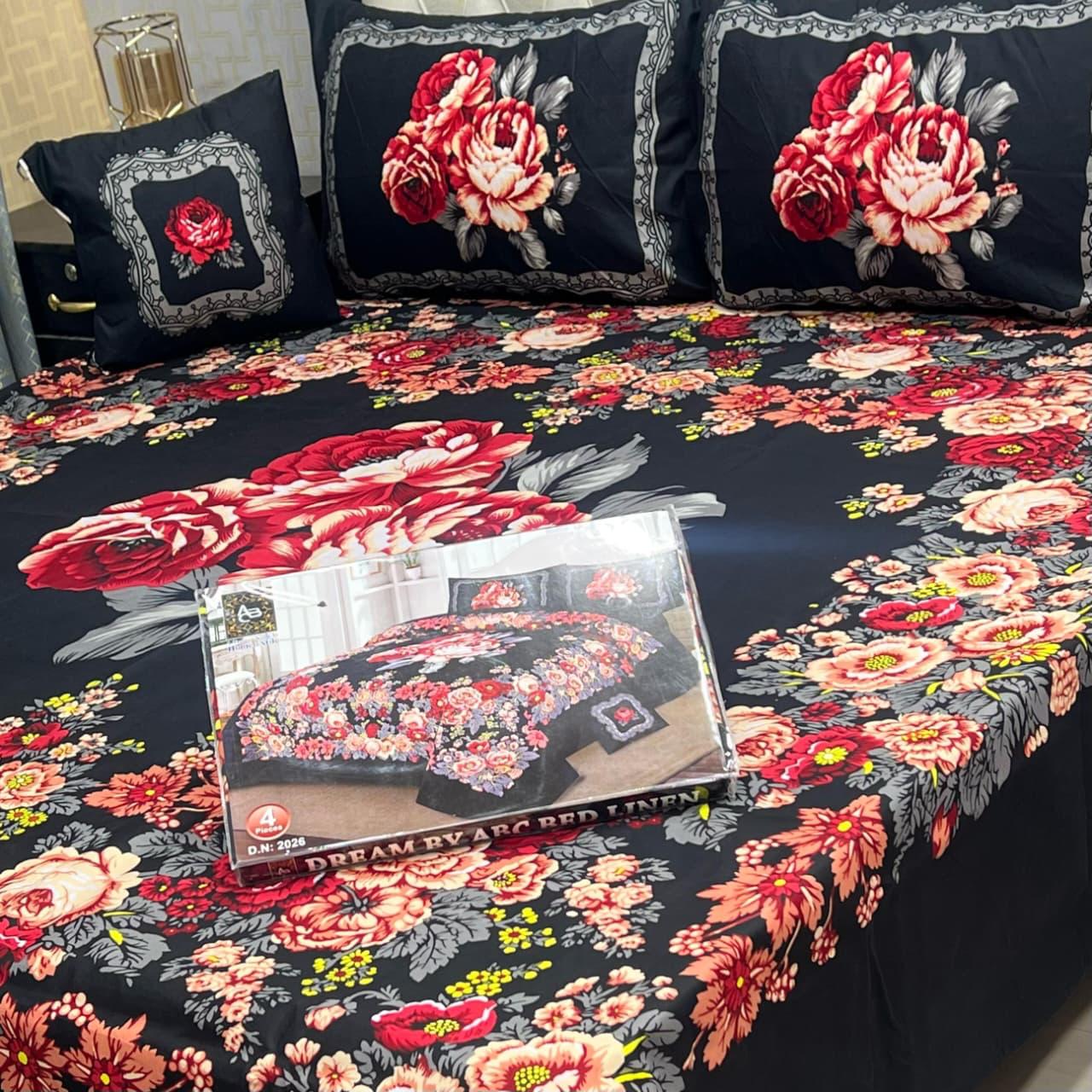 3 D PANAL BEDSHEET CRYSTAL COTTON 4 PCS