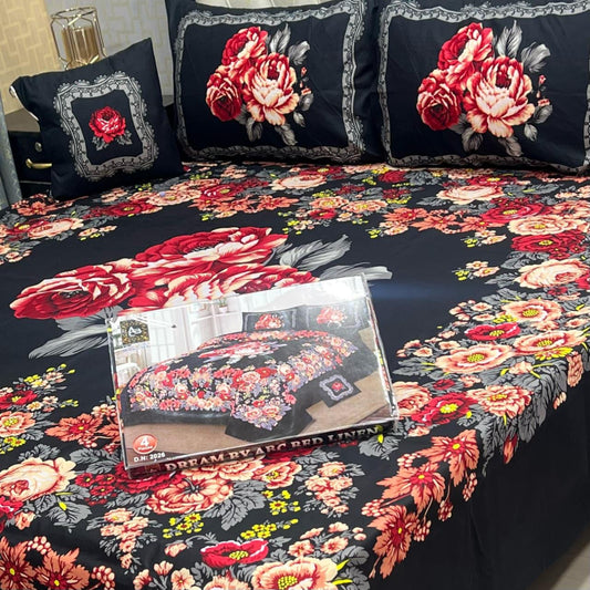 3 D PANAL BEDSHEET CRYSTAL COTTON 4 PCS
