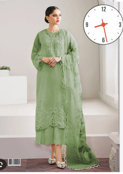 ORGANZA  SHIRT FRONT HEAVY EMBROIDERED CUTWORK BORDERS