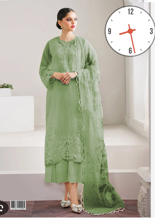 ORGANZA  SHIRT FRONT HEAVY EMBROIDERED CUTWORK BORDERS