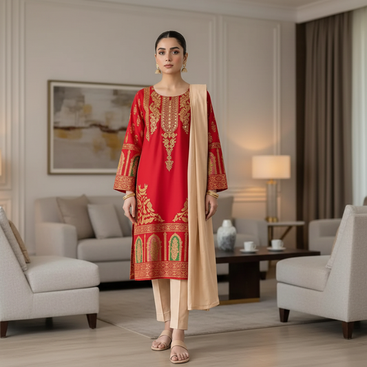 Arabic lawn,printed suit with chiffon dupatta