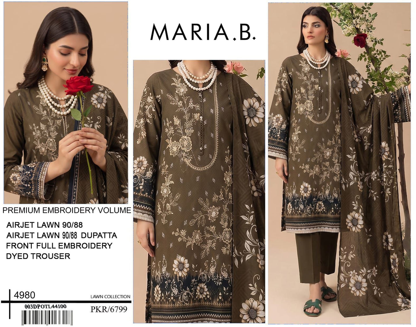 MARIA.B digital printed and Front head embroidered Lawn, new arrival