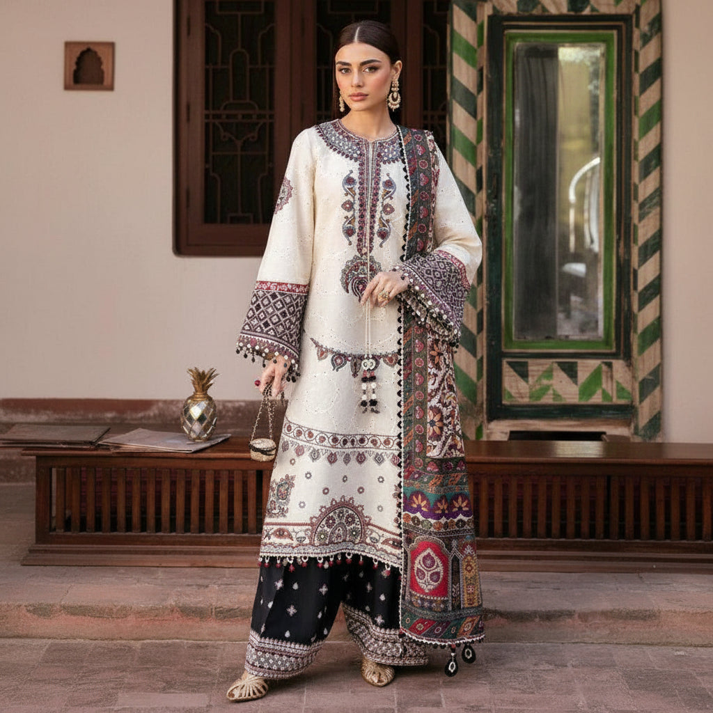 Jazmin Luxury Fine Quality Lawn with voil diamond Dopatta3 Pcs Suit