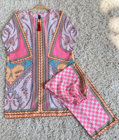 New arrival stitched 2 PCs printed shirt, trouser