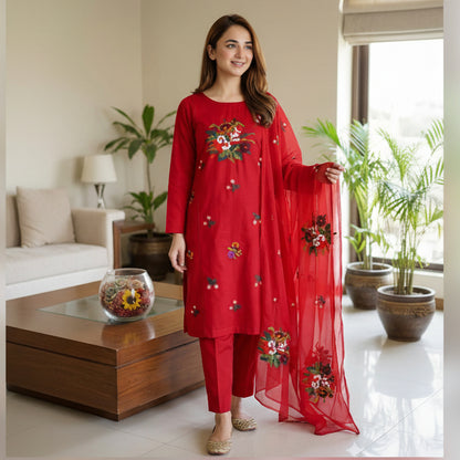 Lawn cotton multi-embroidered unstitched suit