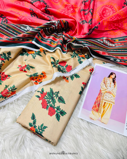 BONANZA SATRANGI*PREMIUM LAWN, PRINTED 90/70 Lawn Front,Back & Sleeves