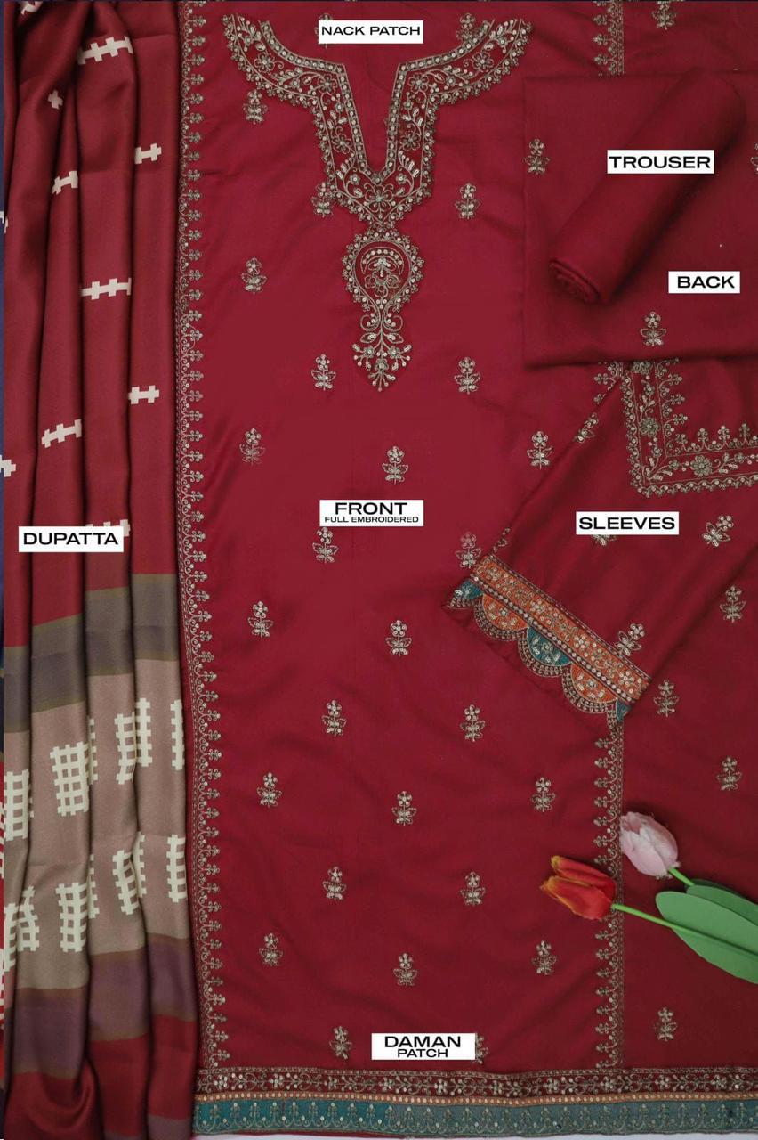 Fine Quality 90/70 Lawn indian chiffon dopatta, 3 Pcs Suit