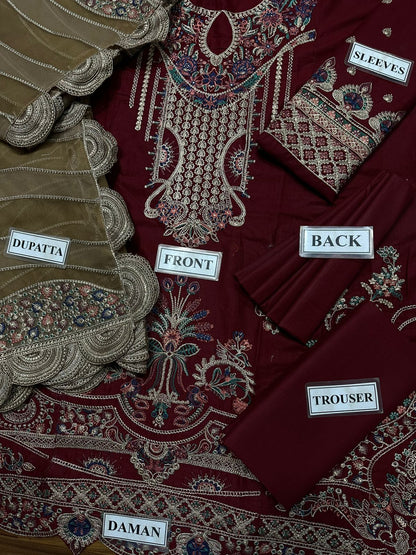 JAZMIN*Unstitched ReplicaFABRICLAWN COTTON Suit With ORGANZA Dupatta
