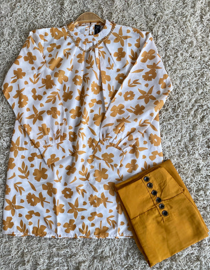 New arrival stitched  2 piece printed shirt and button palazzo