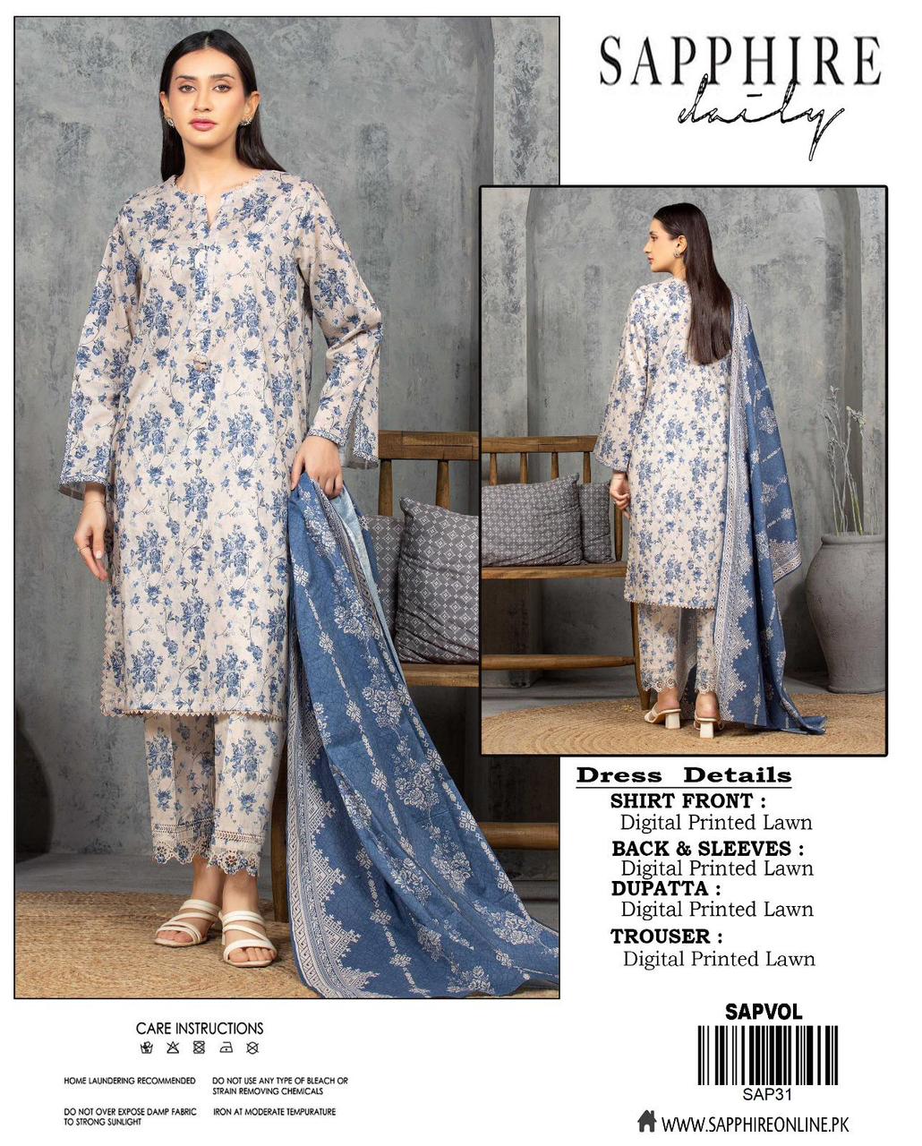 Sapphire Digital Lawn 3-PCS