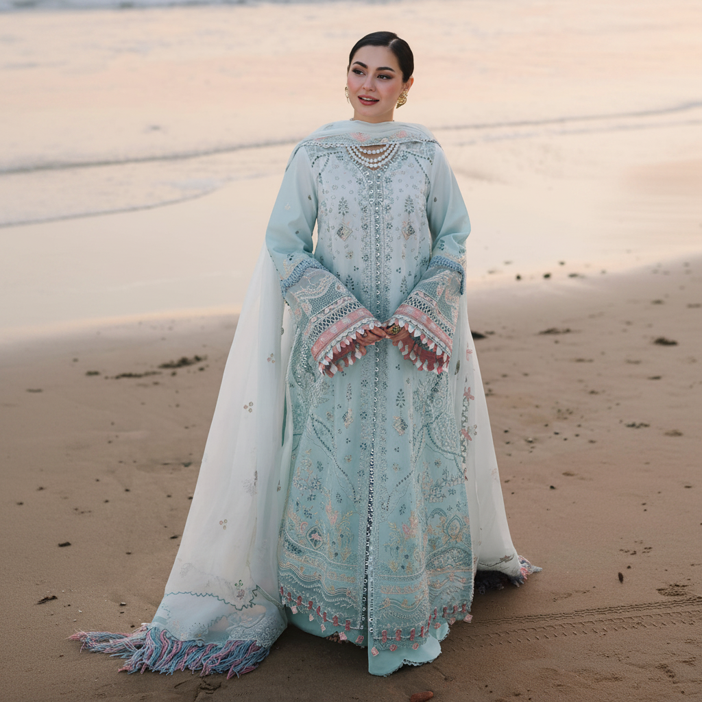 Qalamkar,Front Full Heavy Multi-Head Embroidered