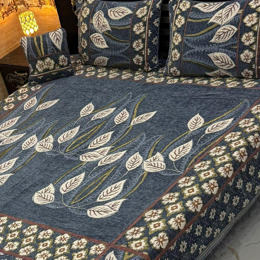 Velvet Jacquards embroidered soft  double bed sheet 4pcs