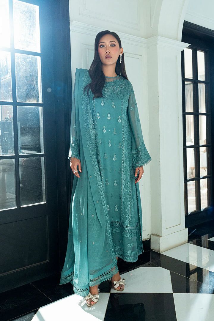 Azure CHIFFON Suit With MALAI Trouser