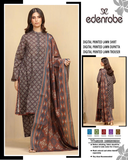 edenrobe,Digital Printed Lawn Shirt & Trouser With, Printed Lawn Dupatta