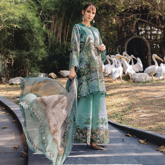 Maria.B,Printed lawn with fully embroidered spengle work neckline