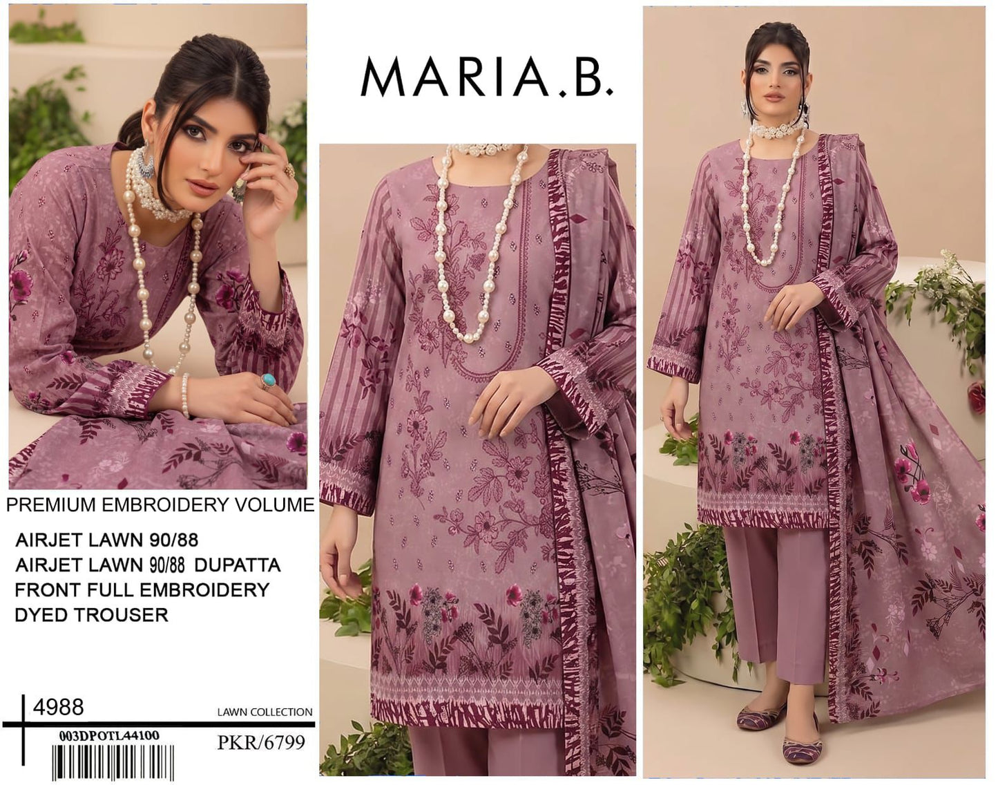 MARIA.B digital printed and Front head embroidered Lawn, new arrival