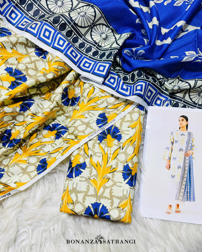 BONANZA SATRANGI*PREMIUM LAWN, PRINTED 90/70 Lawn Front,Back & Sleeves