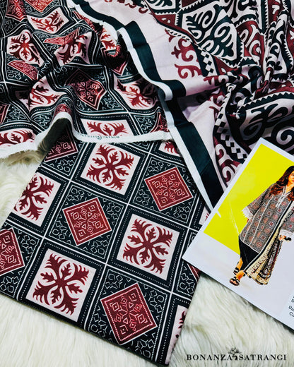 BONANZA SATRANGI*PREMIUM LAWN, PRINTED 90/70 Lawn Front,Back & Sleeves