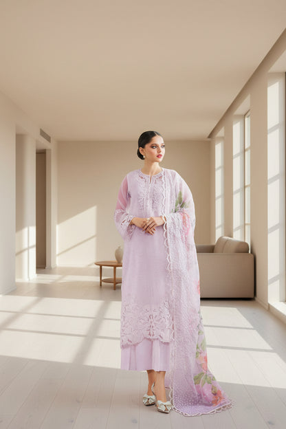 ORGANZA  SHIRT FRONT HEAVY EMBROIDERED CUTWORK BORDERS
