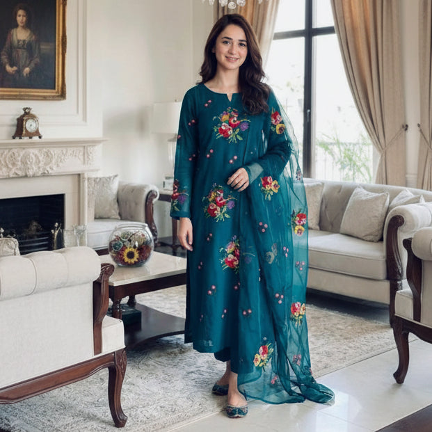 Lawn cotton multi-embroidered unstitched suit
