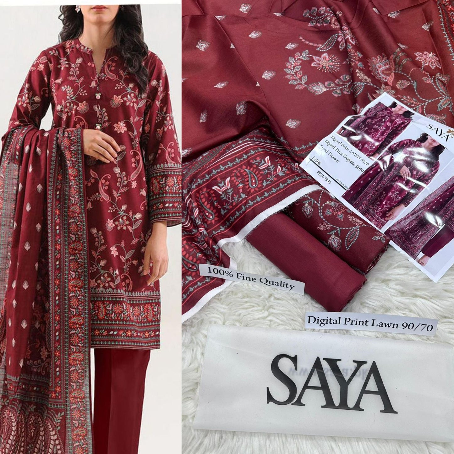Saya, Premium Lawn, 3Pc. 12 colours