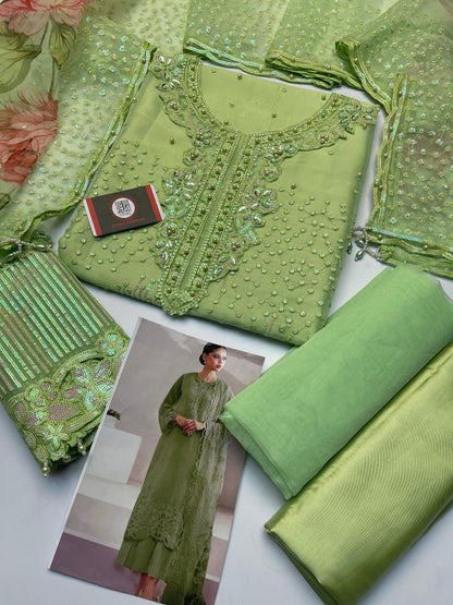 ORGANZA  SHIRT FRONT HEAVY EMBROIDERED CUTWORK BORDERS