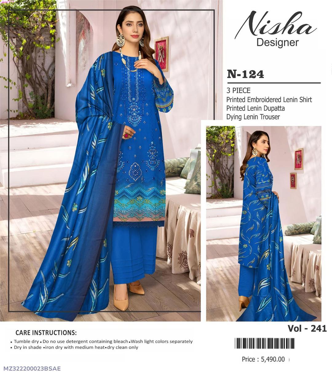 Women's unstitched linen printed dress