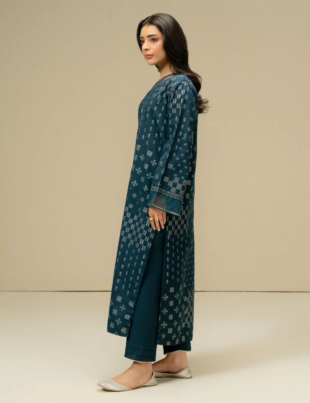 3 piece Khaddar suit Pret Embellishments Lime light