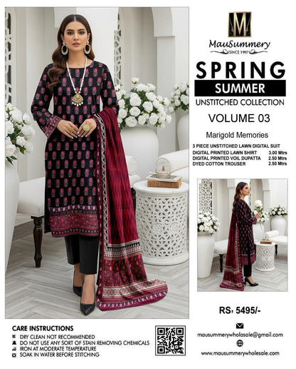 Mausummery,digital lawn shirt, plain dyed trouser,lawn dupatta